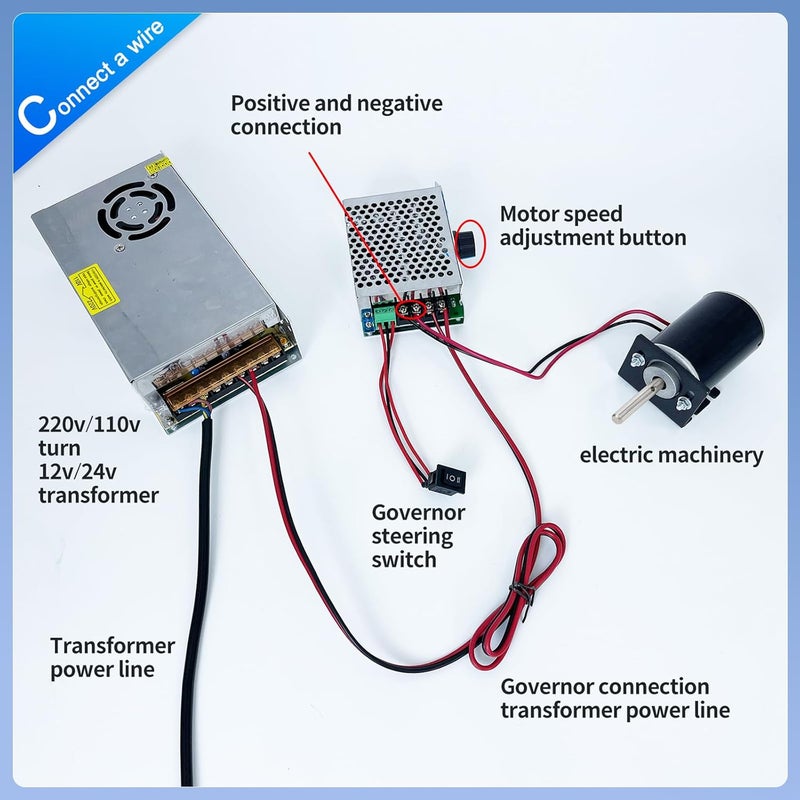 HUSETOO محرك تيار مستمر عالي العزم 12V/24V، محرك هادئ لمشاريع DIY مع موصل كابل لمحركات كهربائية ومولدات، 30W CW/CCW 3500/7000RPM (عمود دائري) - Image 3